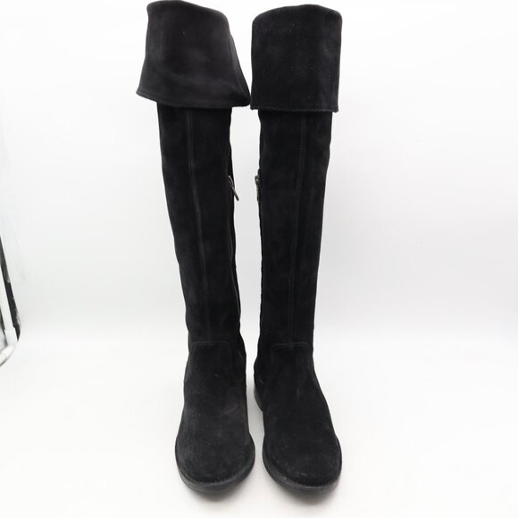 Frye Boots Shirley Riding Over The Knee Women's 6 B Black Half Zip Almond Toe - Picture 2 of 8